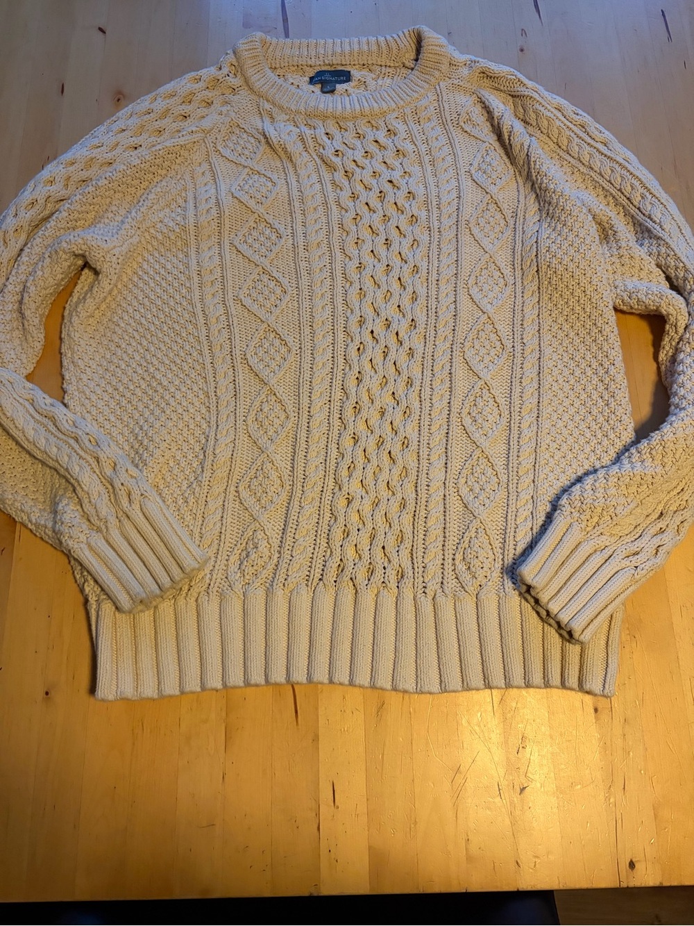 L.L. Bean Cream Cable-Pattern Crewneck Sweater